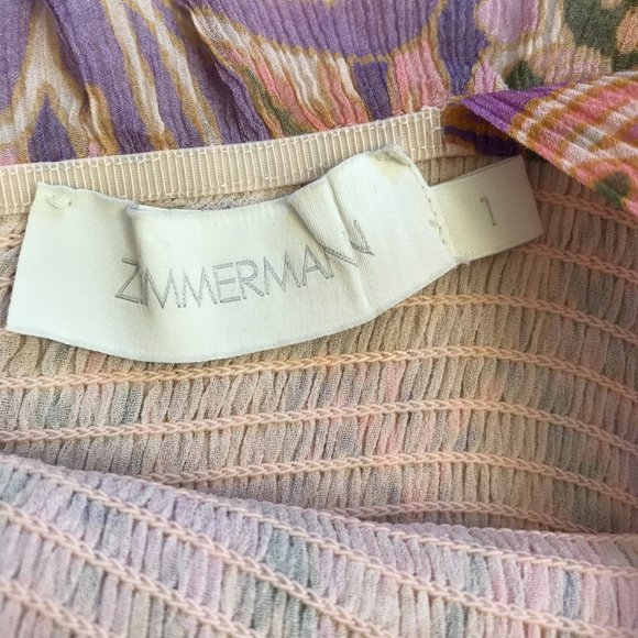 Zimmermann Violet Tiered Sundress Midi Dress Womens 1 Small Pink Floral Smocked - Picture 7 of 15